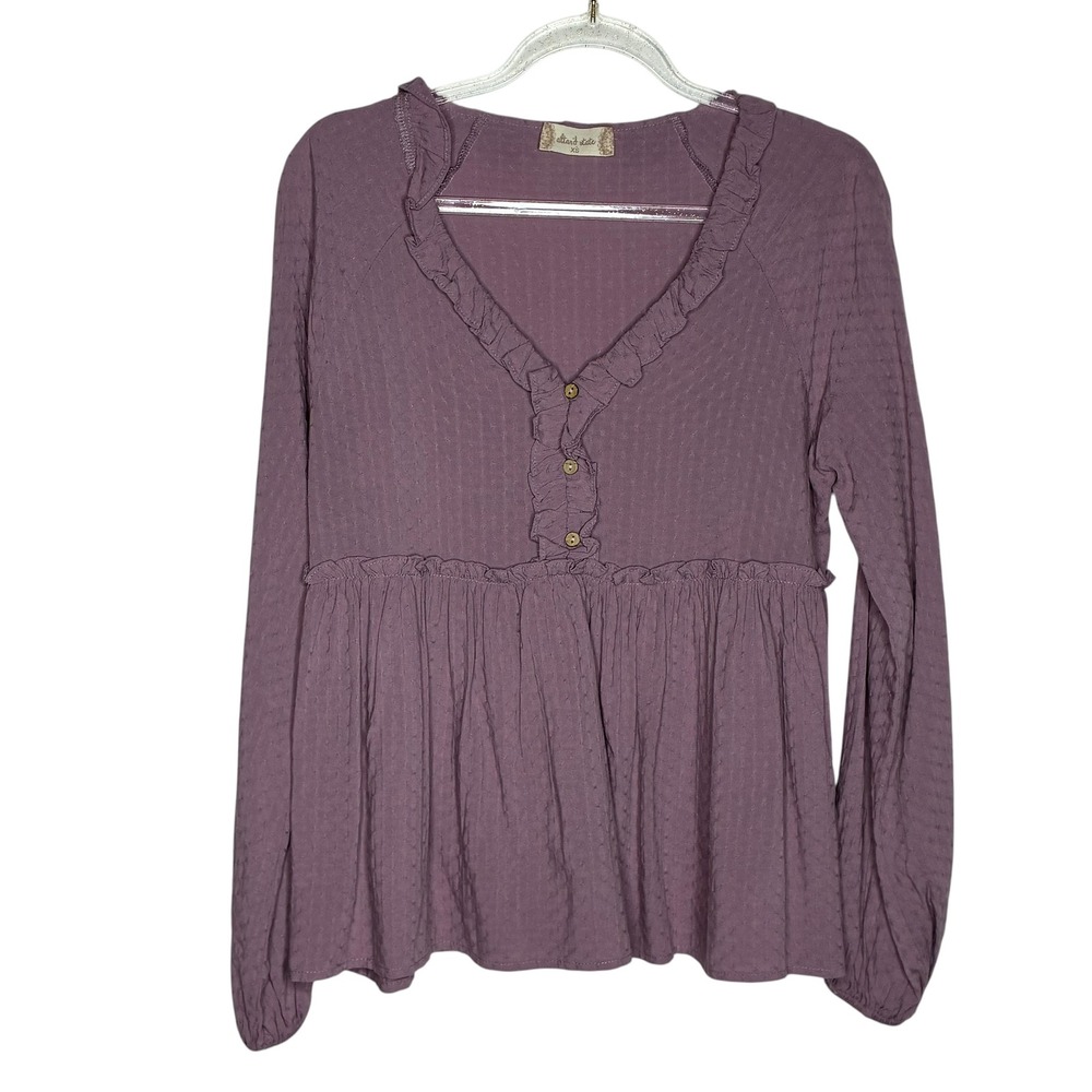 Altar'd State Women XS Purple Swiss Dot Ruffle Babydoll Top Cottagecore Coquette